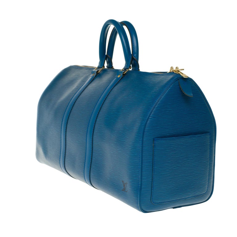 Blue Louis Vuitton Keepall 45 Travel bag in blue épi leather For Sale
