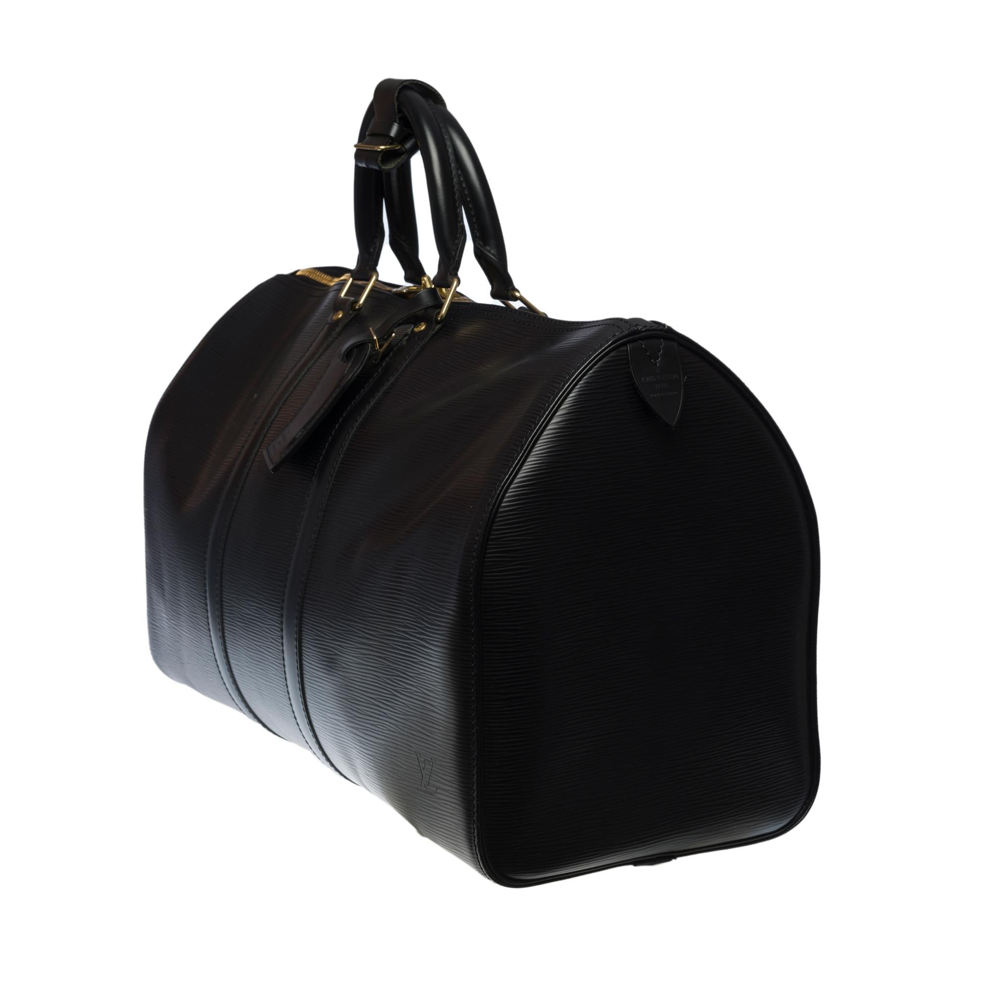 Black Louis Vuitton Keepall 45 Travel bag in blue épi leather