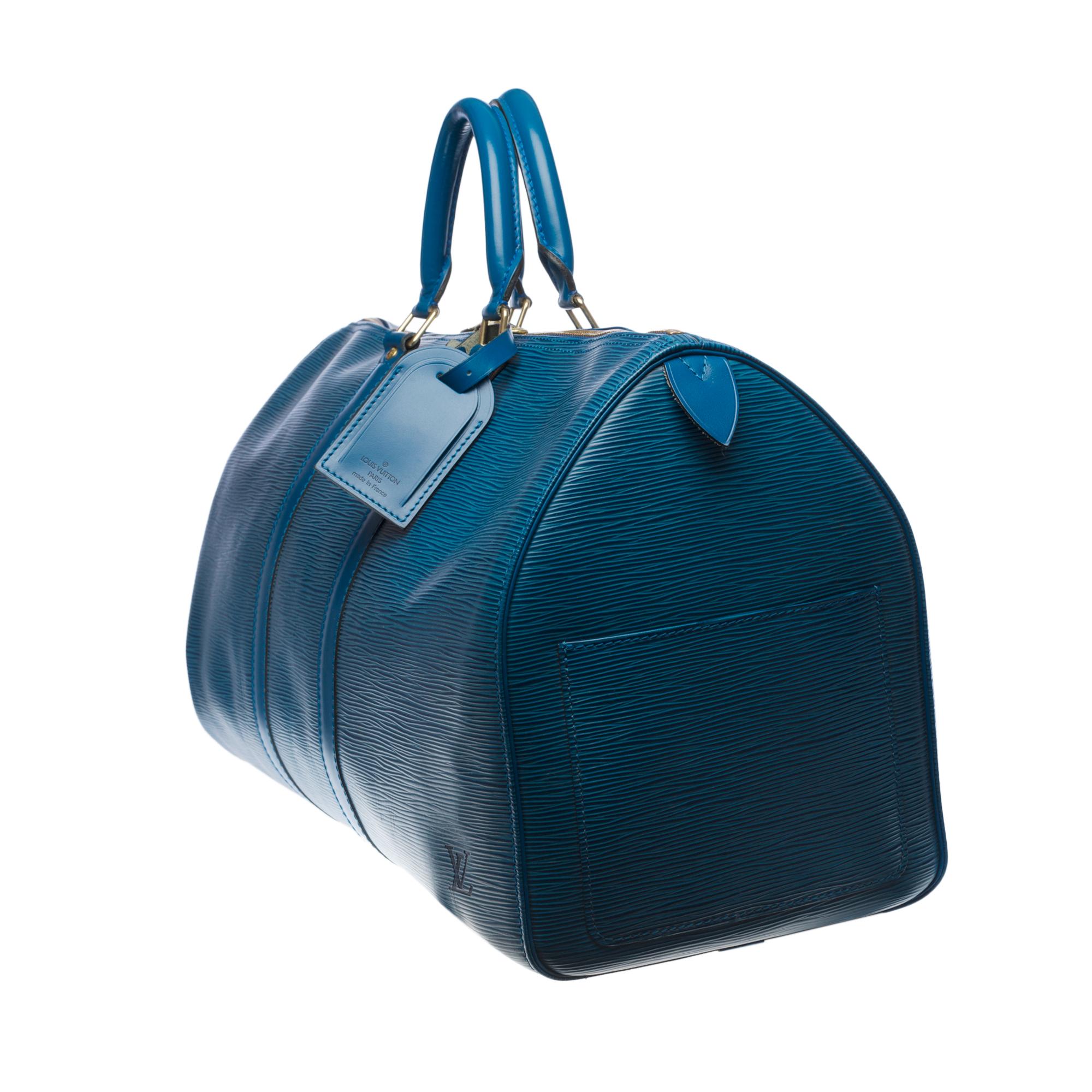 Blue Louis Vuitton Keepall 45 Travel bag in blue épi leather