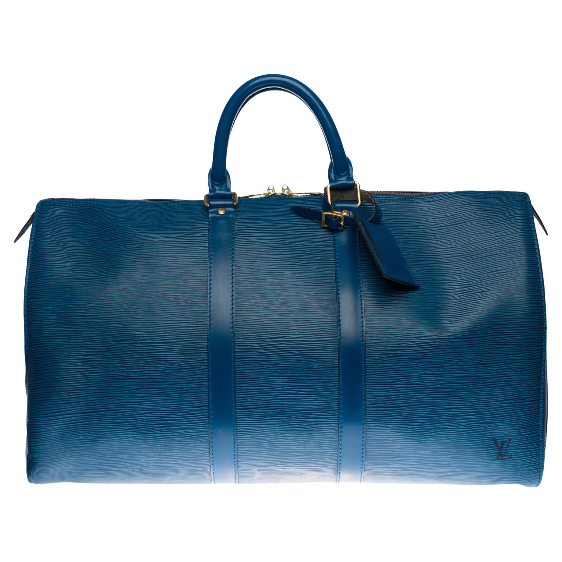Louis Vuitton Keepall 45 Travel bag in blue épi leather at 1stDibs