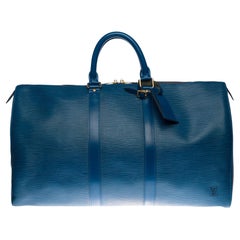 Used Louis Vuitton Keepall 45 Travel bag in blue épi leather