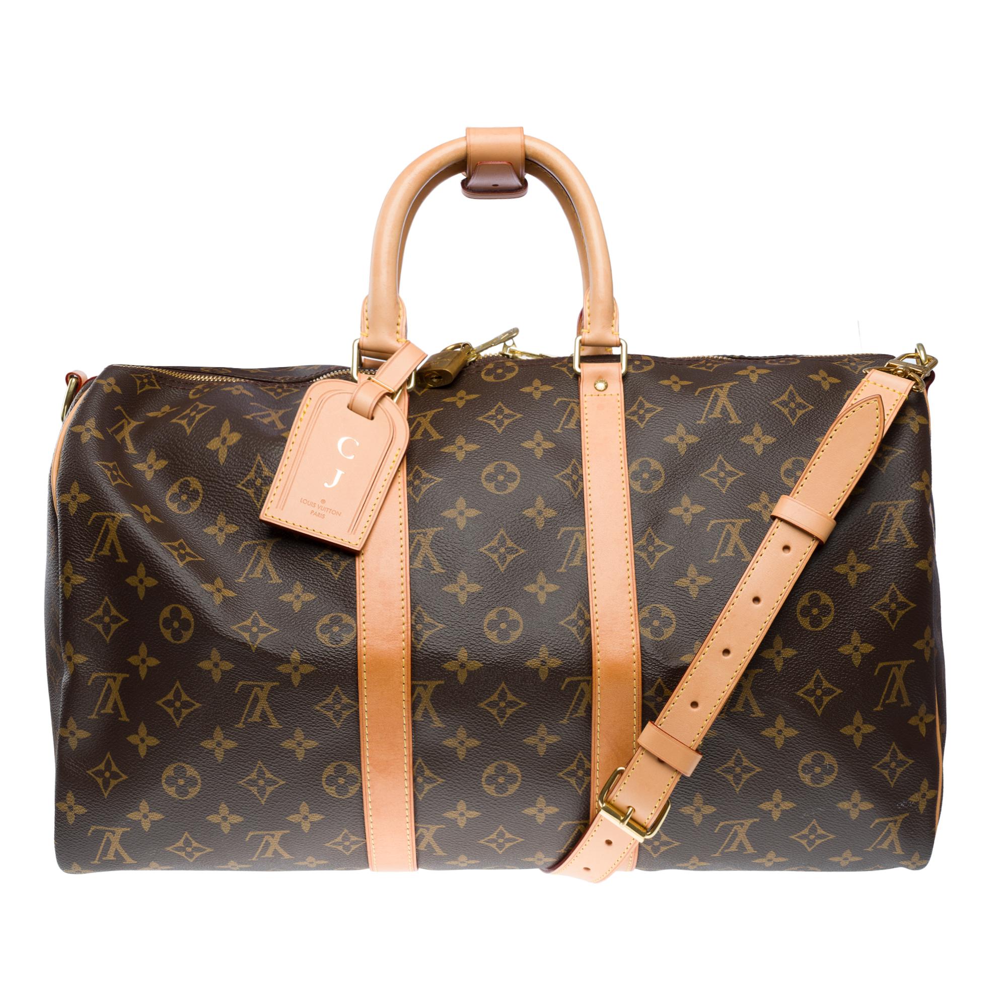 Brown Louis Vuitton keepall 45 Travel bag in brown canvas and natural leather, GHW