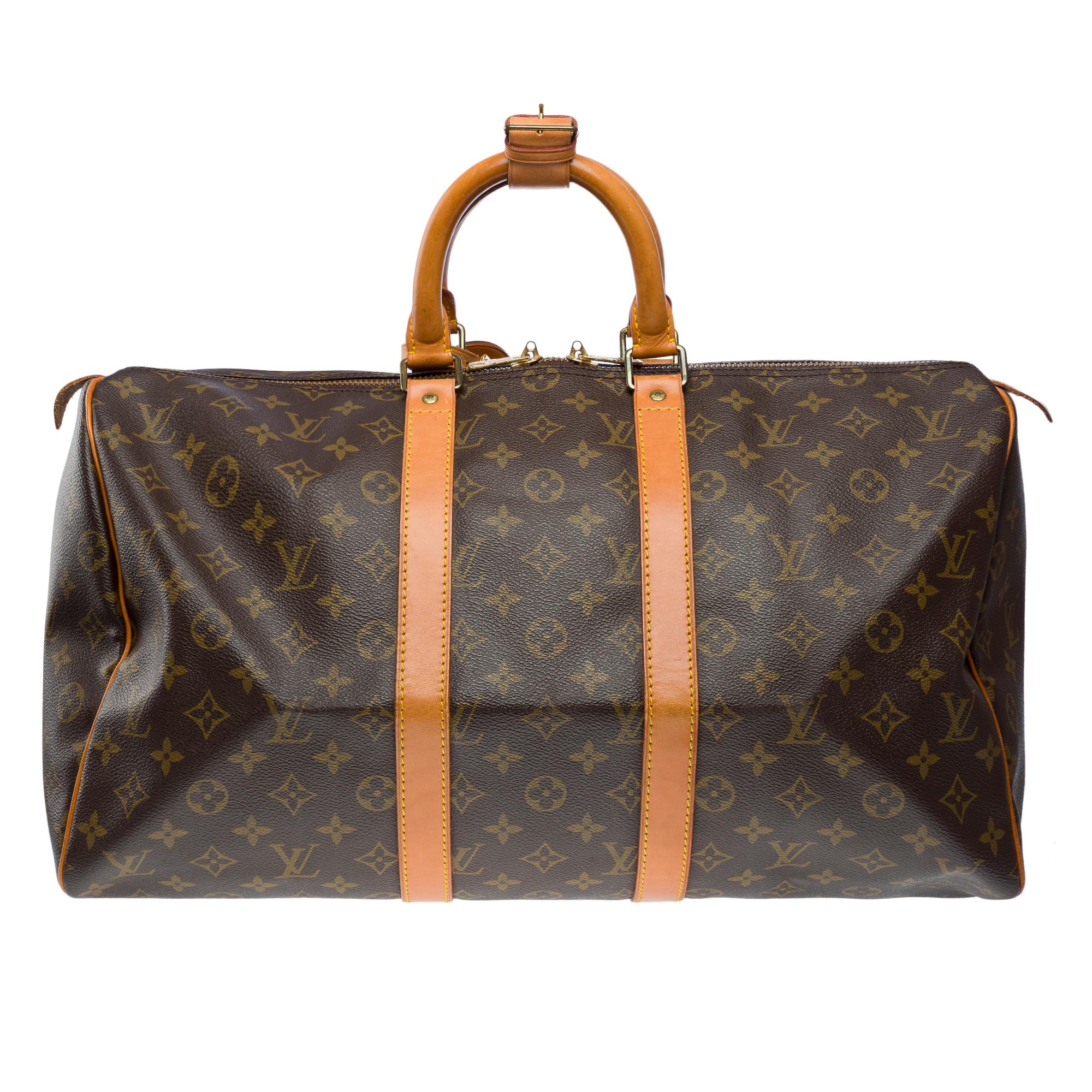 Black Louis Vuitton keepall 45 Travel bag in brown canvas and natural leather, GHW