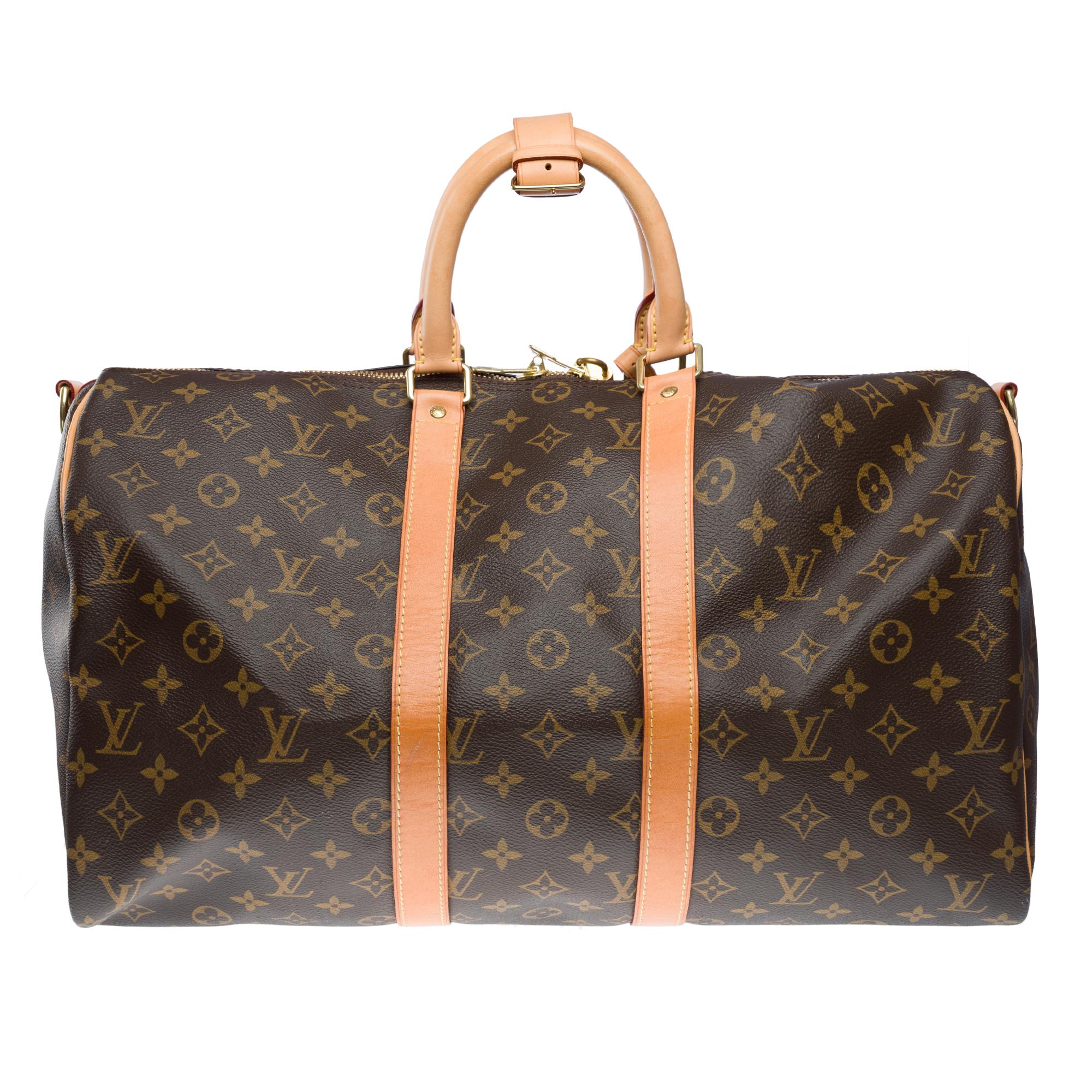 Louis Vuitton keepall 45 Travel bag in brown canvas and natural leather, GHW In Excellent Condition In Paris, IDF