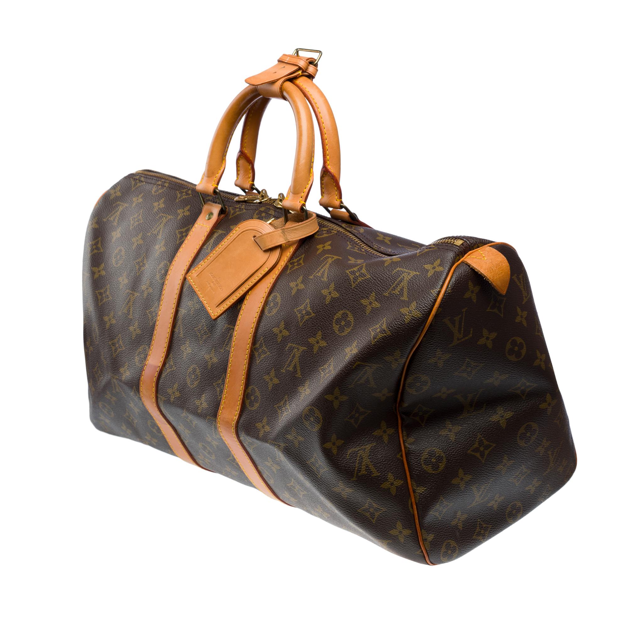 Louis Vuitton keepall 45 Travel bag in brown canvas and natural leather, GHW In Good Condition In Paris, IDF