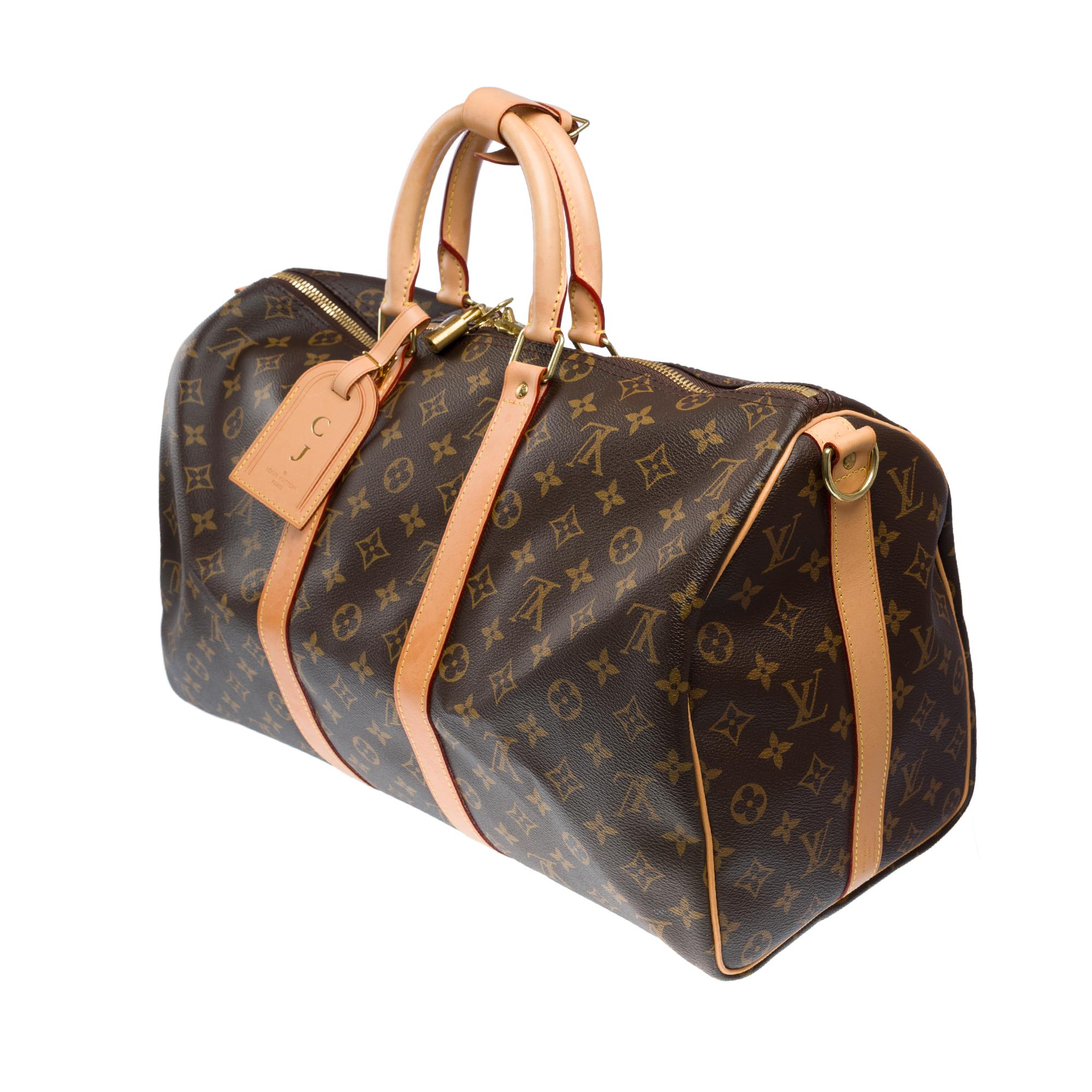 Women's or Men's Louis Vuitton keepall 45 Travel bag in brown canvas and natural leather, GHW
