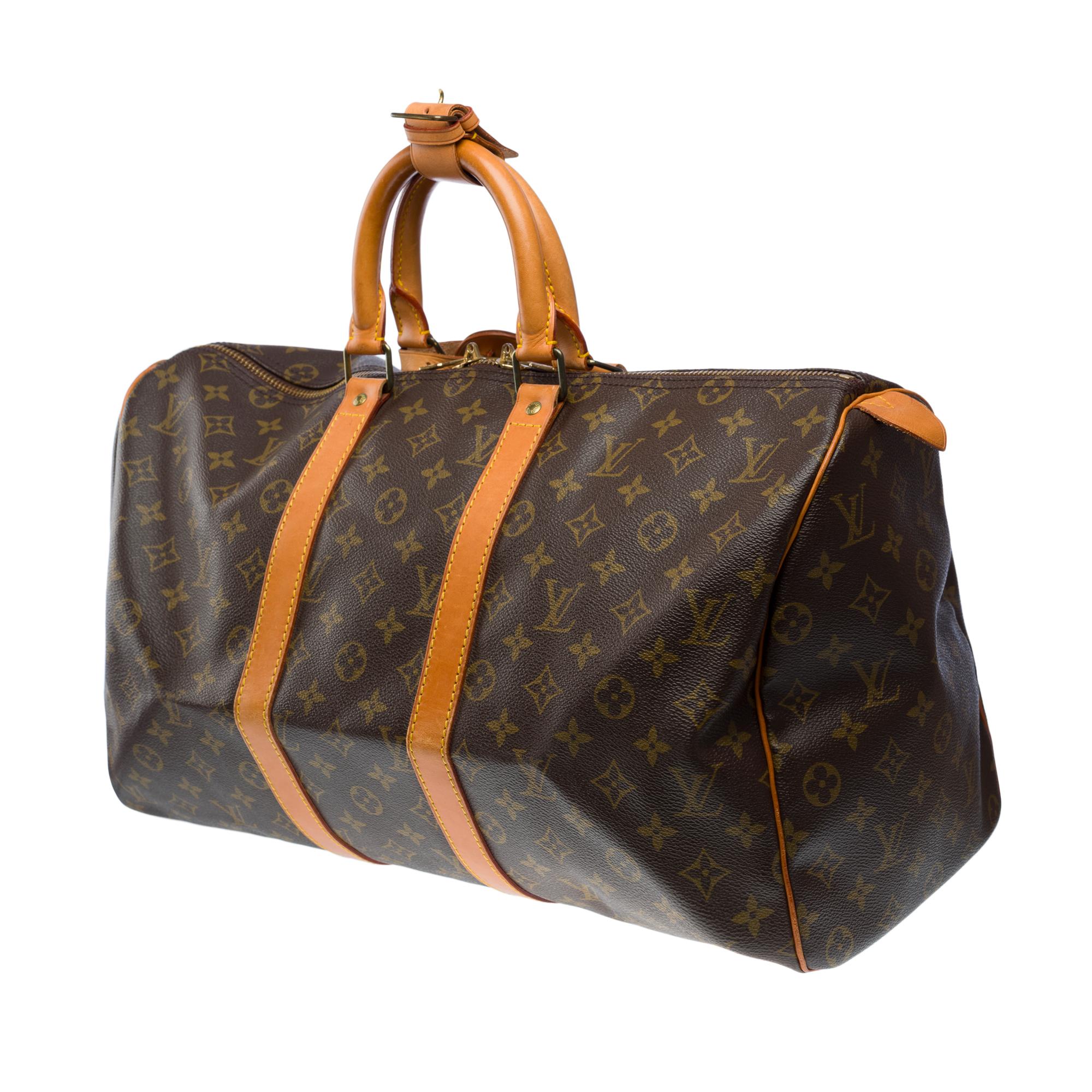 Women's or Men's Louis Vuitton keepall 45 Travel bag in brown canvas and natural leather, GHW