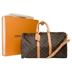 Louis Vuitton keepall 45 Borsa da viaggio in tela marrone e pelle naturale, GHW