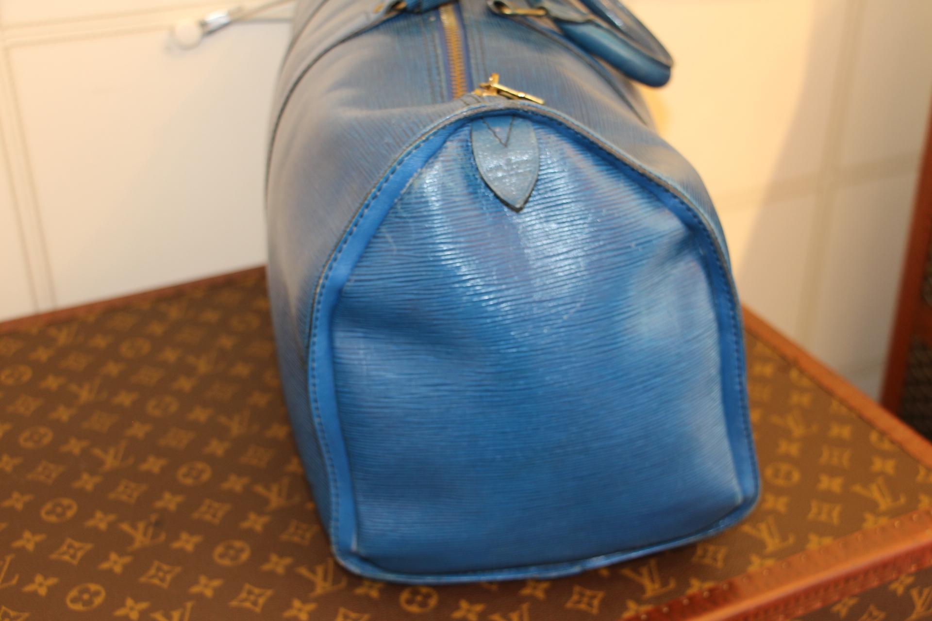 Louis Vuitton Keepall 50 Bag In Blue Epi Leather  7