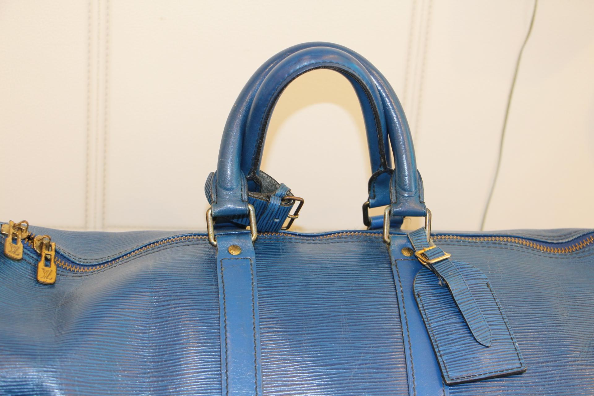 Women's or Men's Louis Vuitton Keepall 50 Bag In Blue Epi Leather 