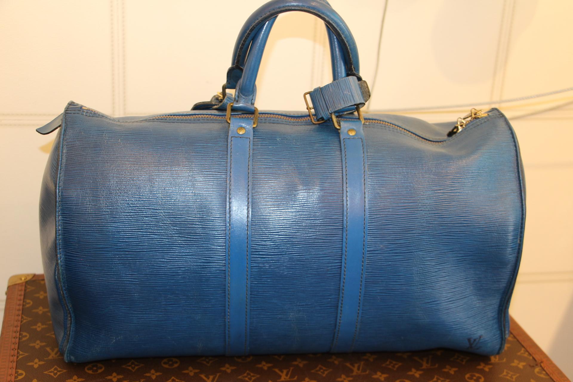 Louis Vuitton Keepall 50 Bag In Blue Epi Leather  1
