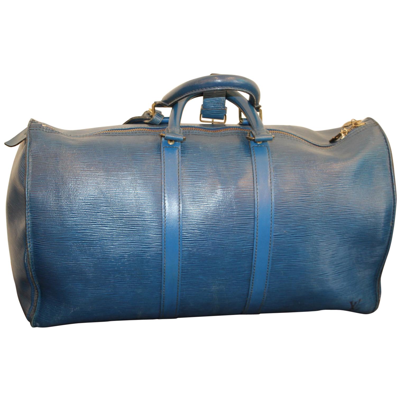 Louis Vuitton Keepall 50 Bag In Blue Epi Leather 