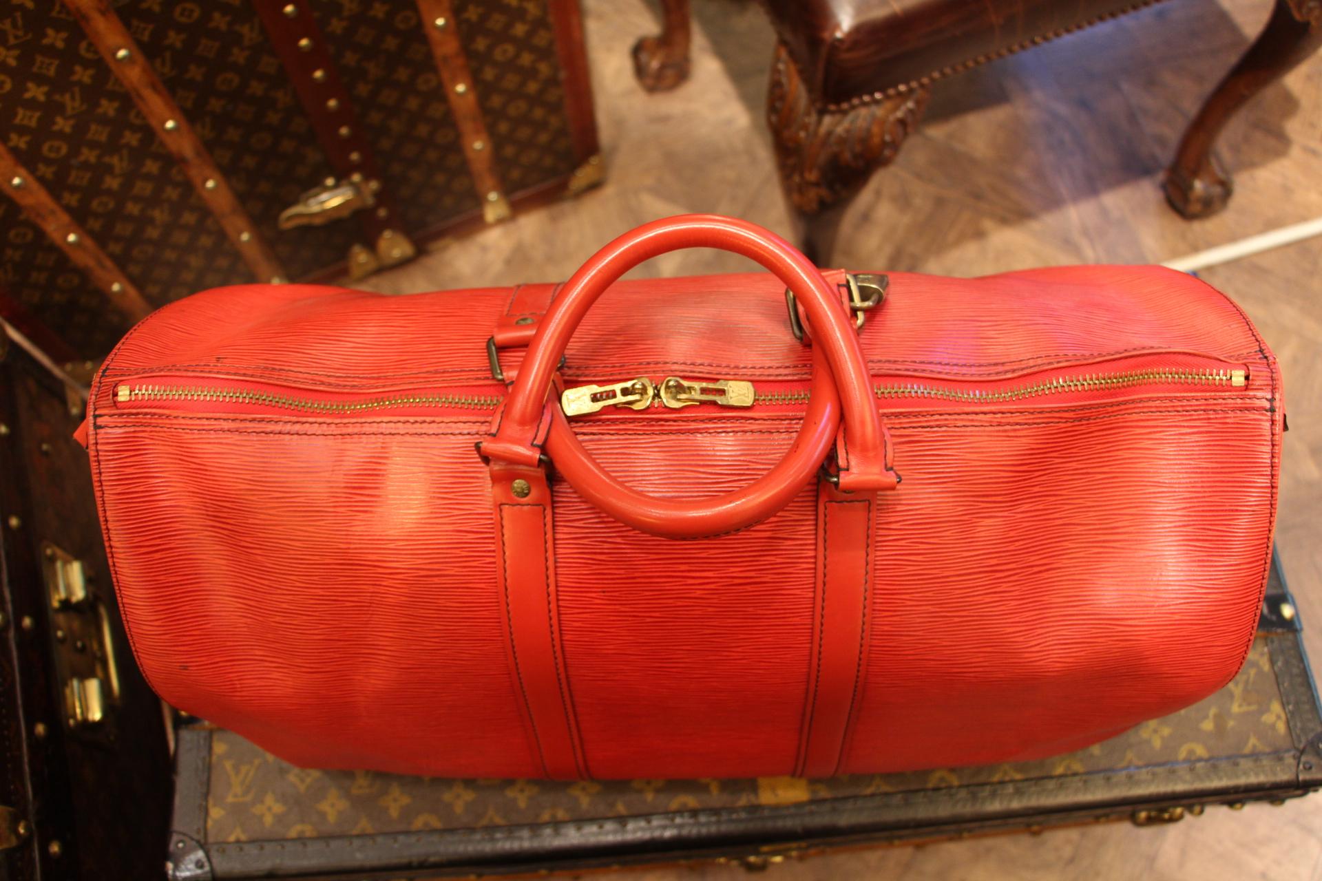 Louis Vuitton Keepall 50 Bag  In Red Epi Leather  4