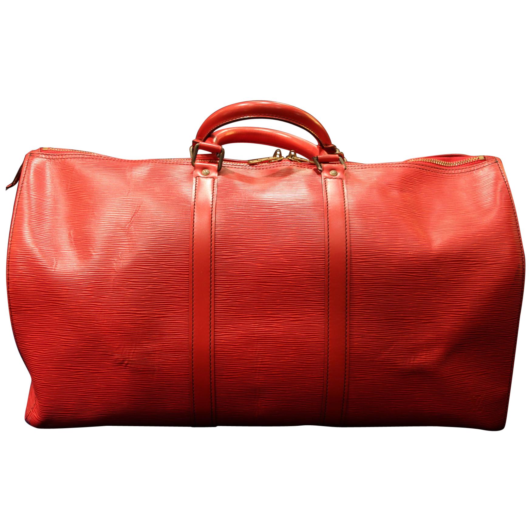 Louis Vuitton Red Epi Leather Keepall 50 Travel Bag - LAR Vintage