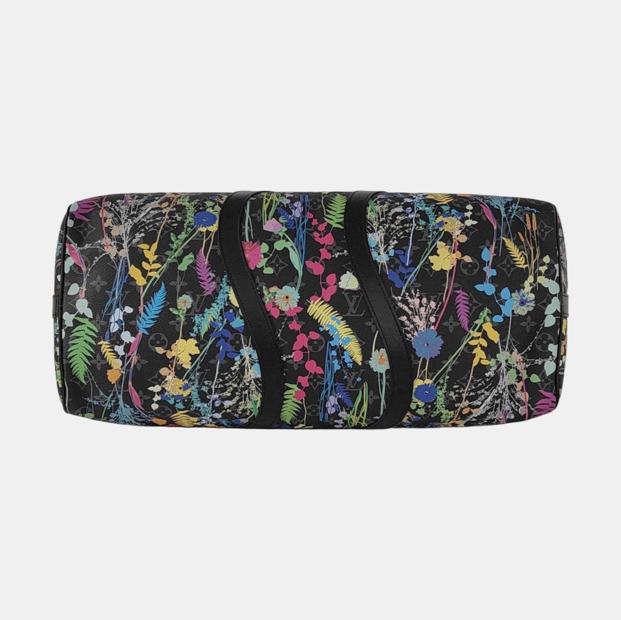 Louis Vuitton Keepall 50 Bandouliere Negro Monograma Estampado Flores 3