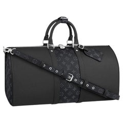 Louis Vuitton Keepall 50 Bandoulière Black Taiga cowhide leather