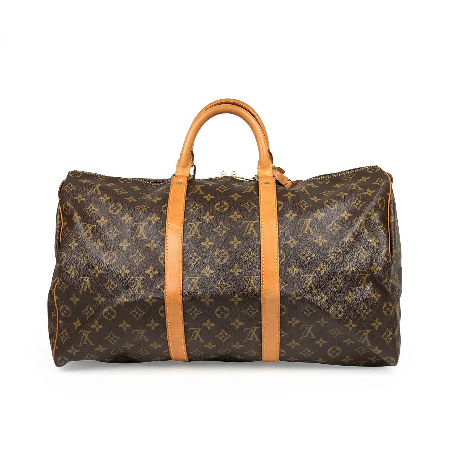 Black Louis Vuitton Keepall 50 Brown Monogram Weekend Bag For Sale