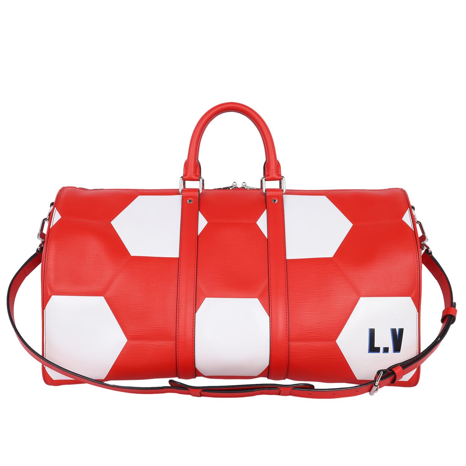 Louis Vuitton Keepall 50 Fifa World Cup Epi Red & White Limited Edition In Good Condition For Sale In Salt Lake Cty, UT