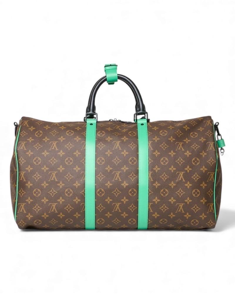 da uomo o donna Louis Vuitton Keepall 50 Bandoulière Tela Monogram Macassar Green in vendita