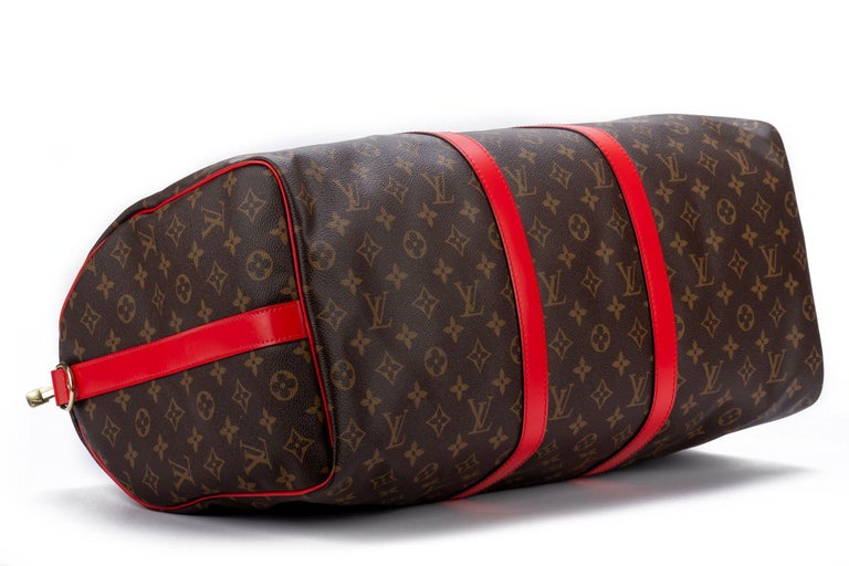 Louis Vuitton Keepall Bandouliere Bag Monogram Canvas With Coquelicot  Leather Trim 50 Auction
