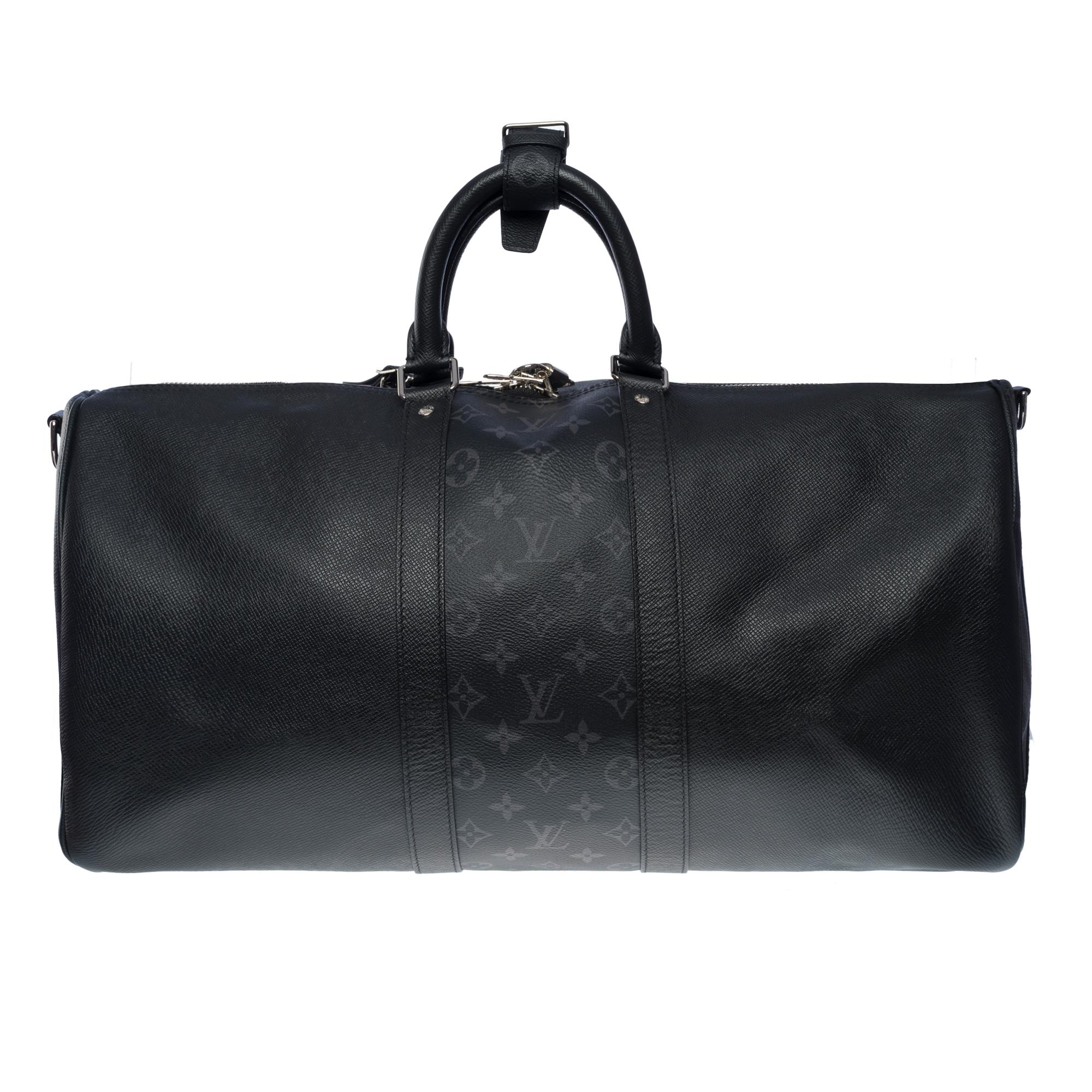 Louis Vuitton Keepall 50 Taigarama Travel bag in black canvas and leather , SHW In Excellent Condition For Sale In Paris, IDF