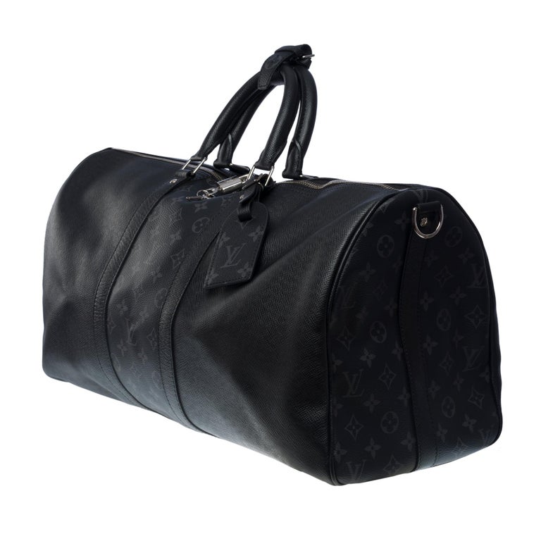 Louis Vuitton Keepall 50 Taigarama Travel bag in black canvas and leather ,  SHW For Sale at 1stDibs