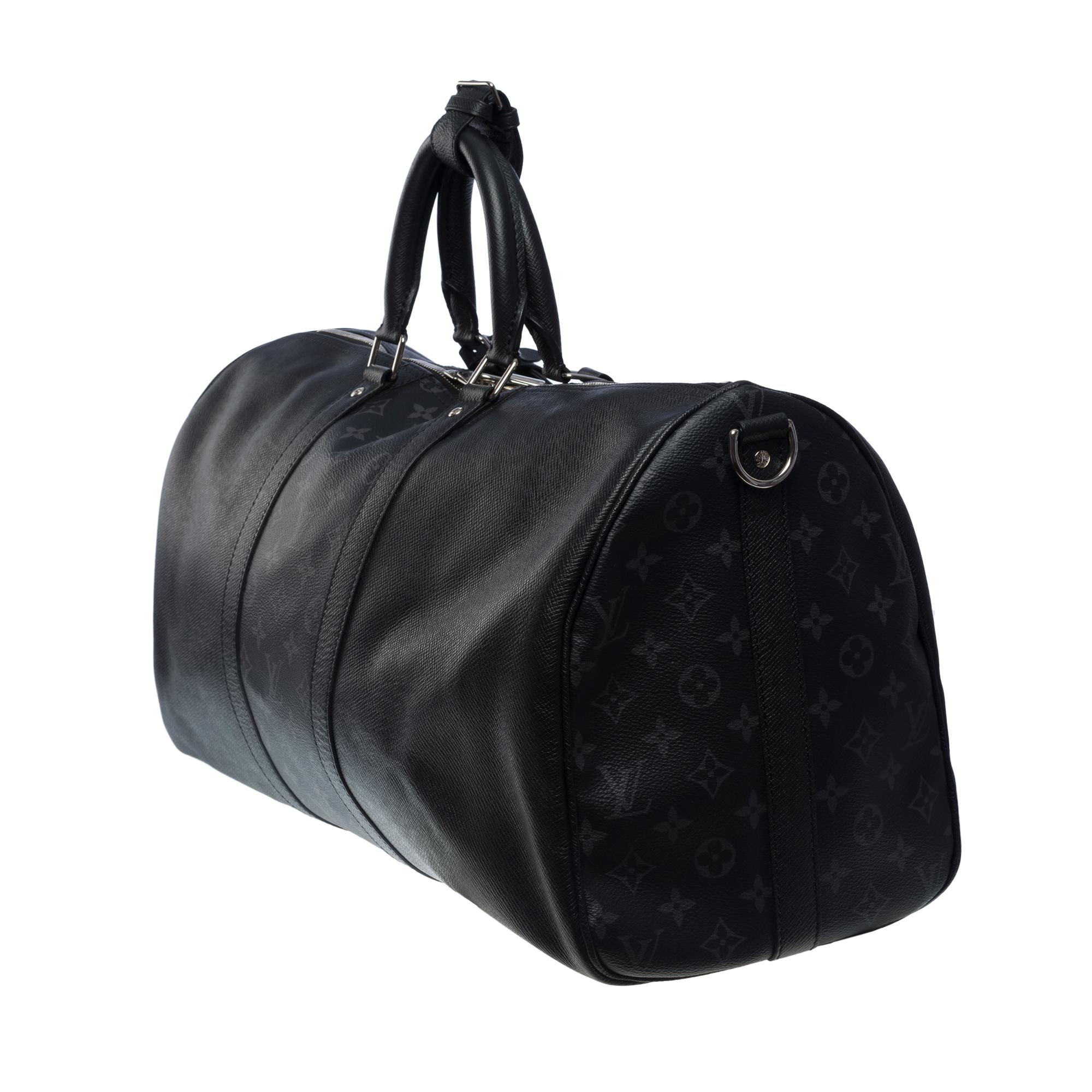 Sac de voyage Louis Vuitton Keepall 50 Taigarama en toile noire et cuir, SHW Unisexe en vente