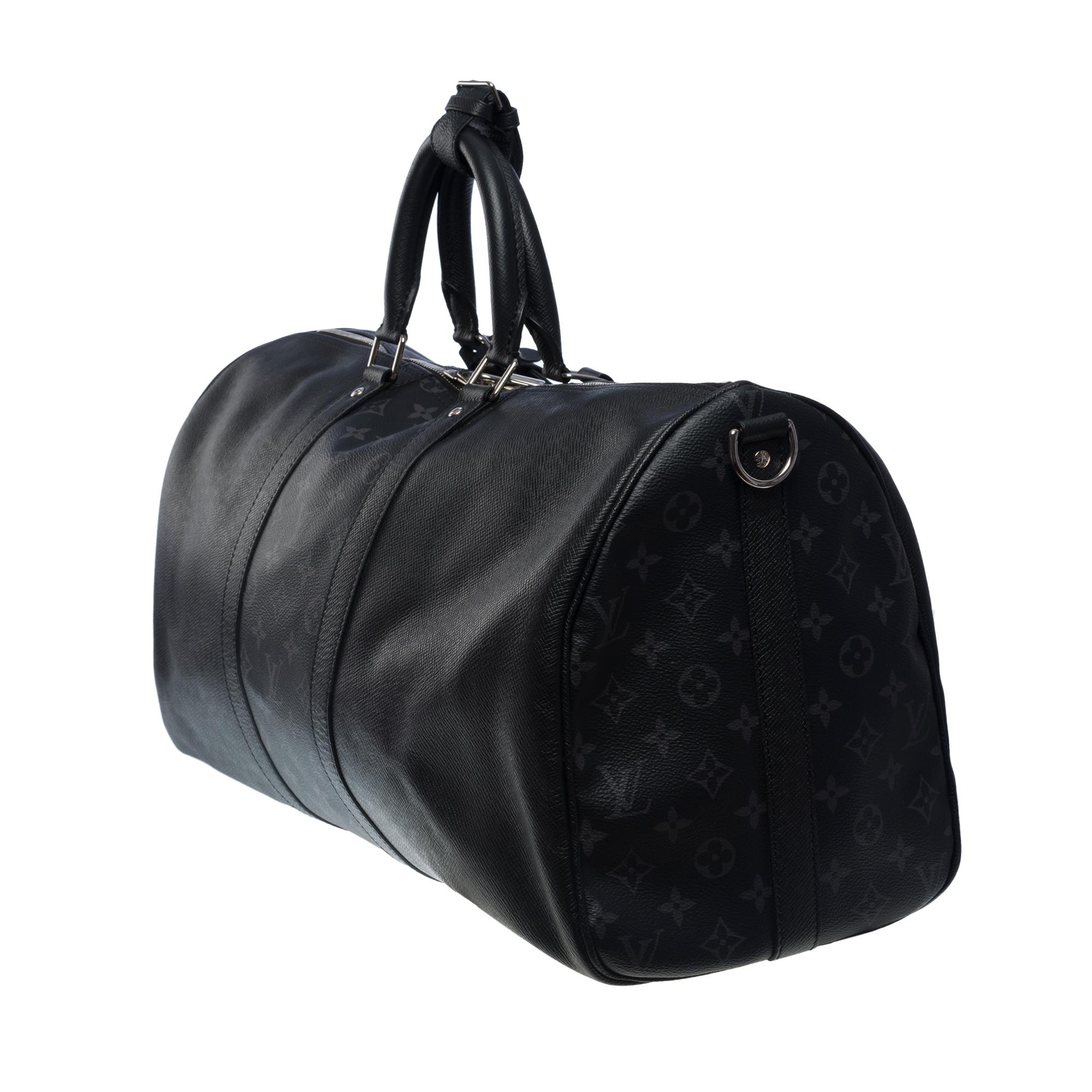 Louis Vuitton Keepall 50 Taigarama Travel bag in black canvas and leather , SHW 1