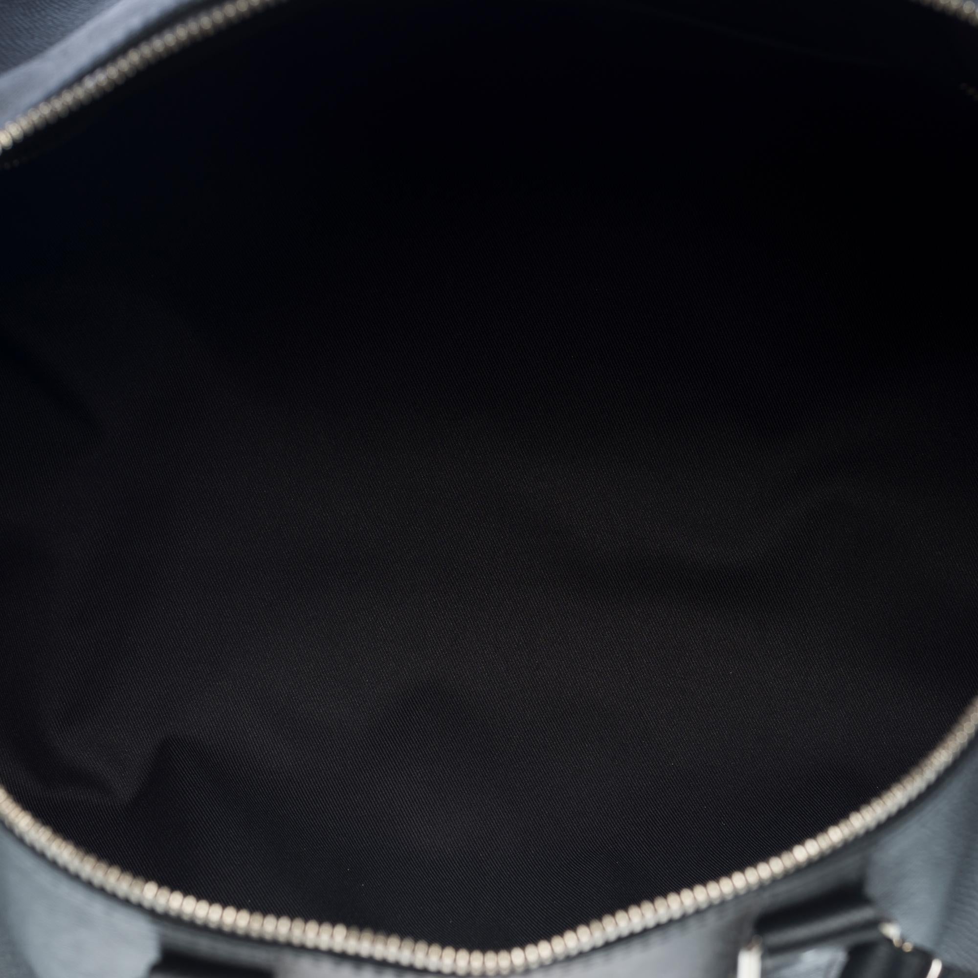 Sac de voyage Louis Vuitton Keepall 50 Taigarama en toile noire et cuir, SHW en vente 3