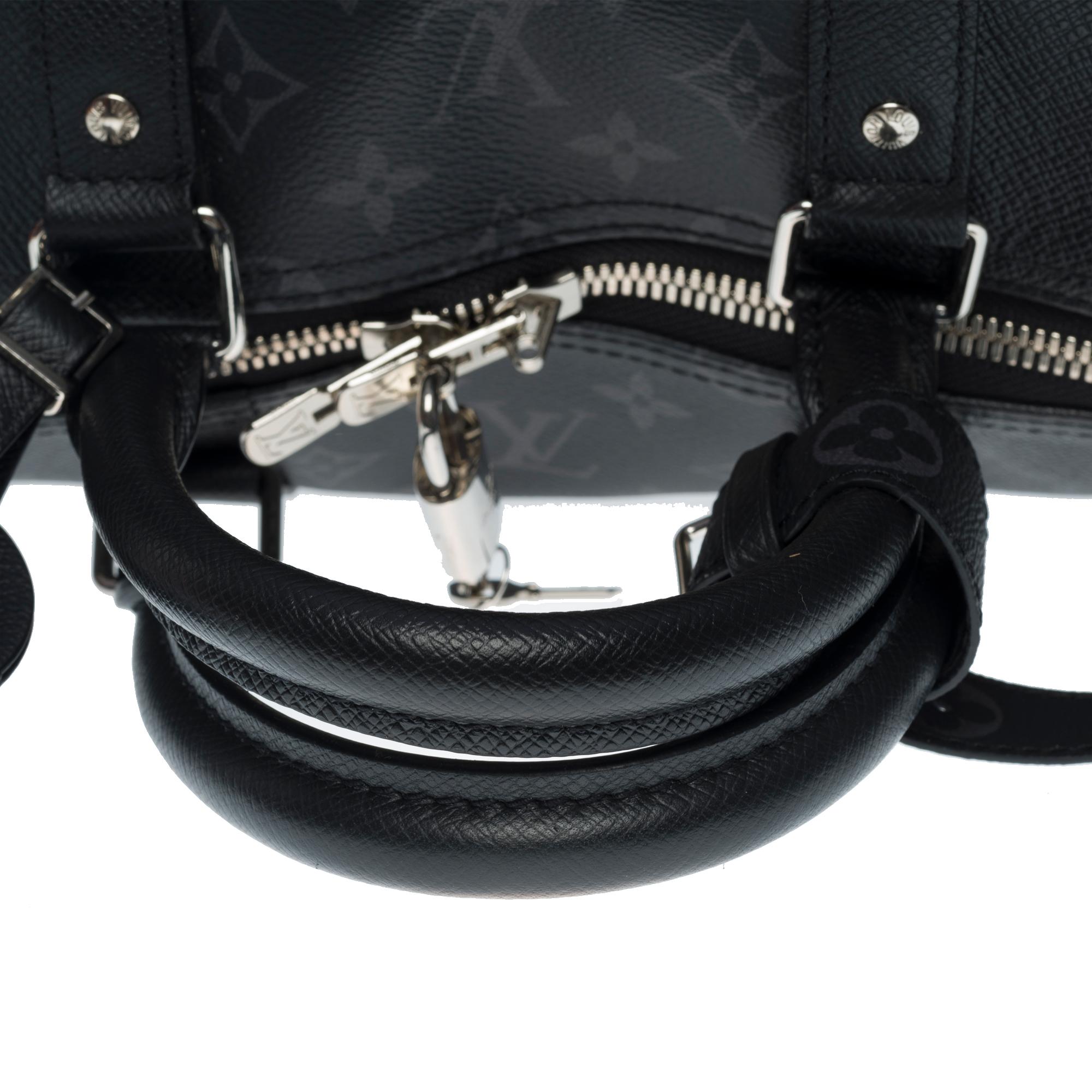 Sac de voyage Louis Vuitton Keepall 50 Taigarama en toile noire et cuir, SHW en vente 4
