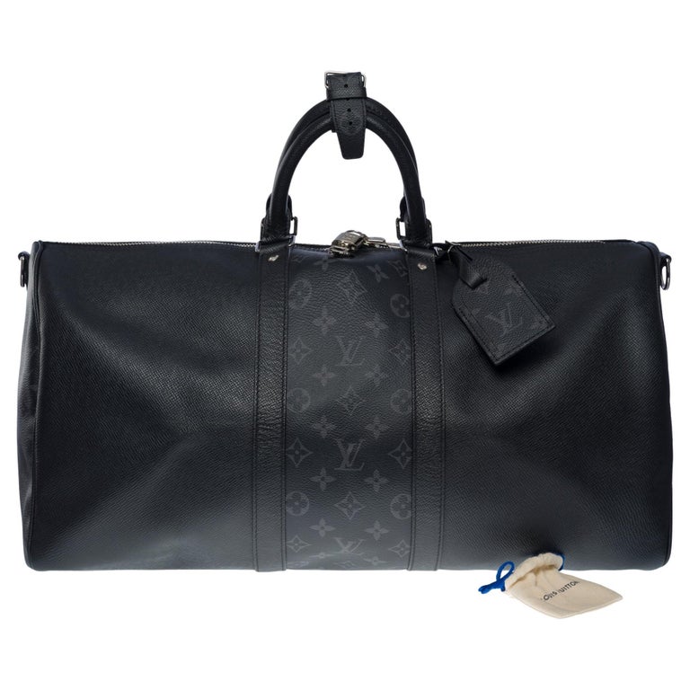 Louis Vuitton Black Monogram Coated Canvas Eclipse Vivienne Keepall Bandouliere 50 Black Hardware (Very Good), Handbag