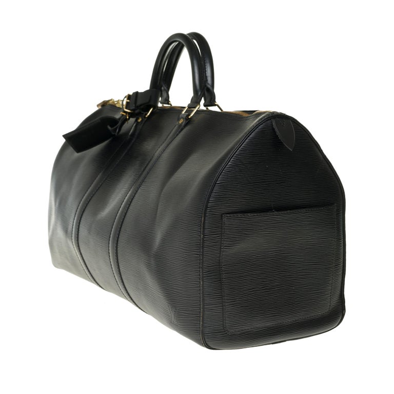 Black Louis Vuitton Keepall 50 Travel bag in black épi leather For Sale