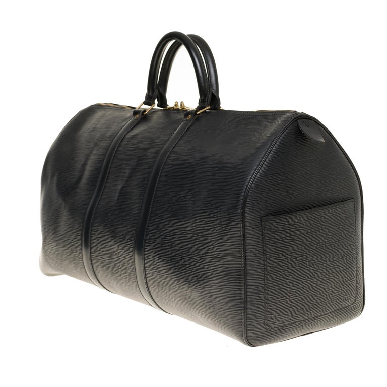 Black Louis Vuitton Keepall 50 Travel bag in black épi leather For Sale