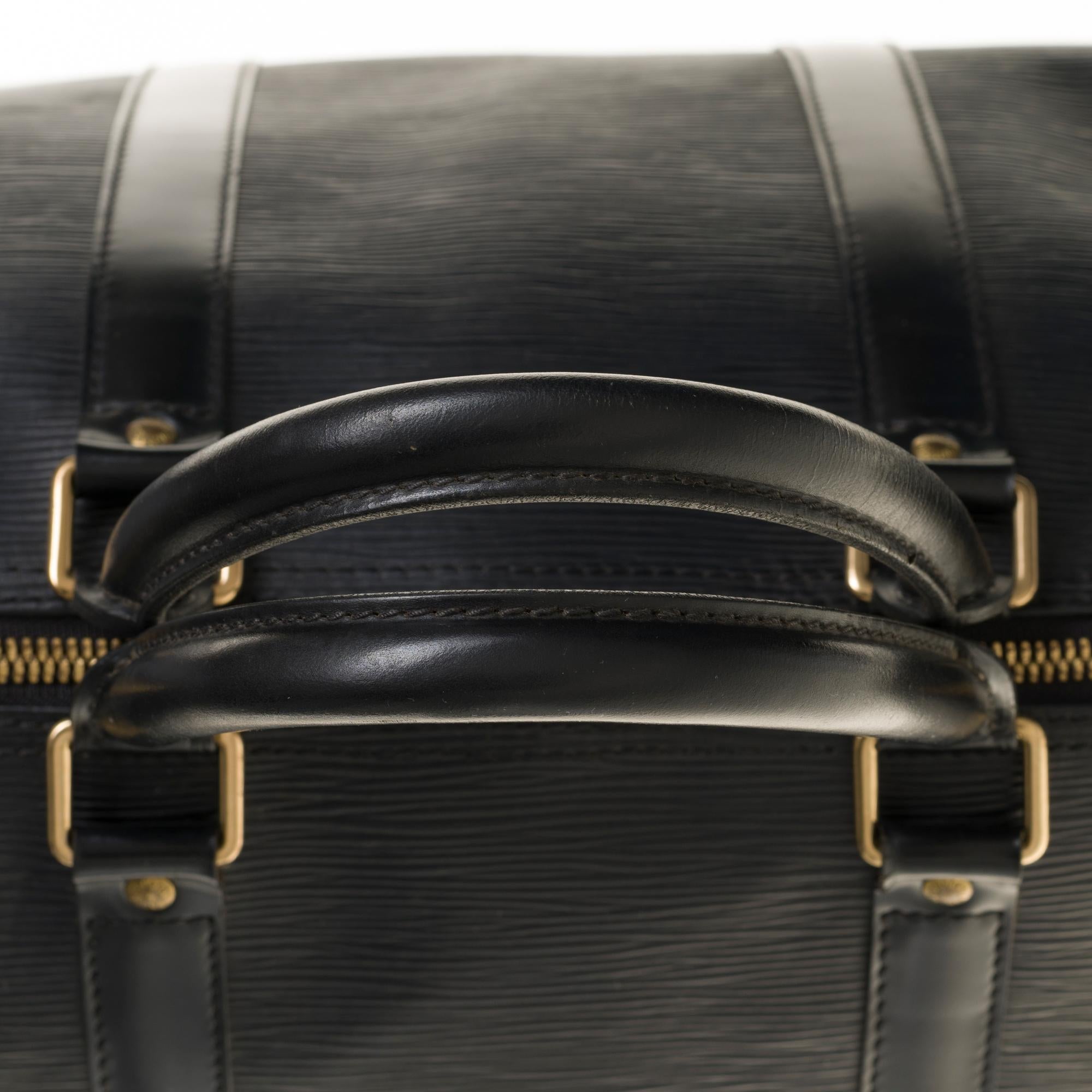 Women's or Men's Louis Vuitton Keepall 50 Travel bag in black épi leather