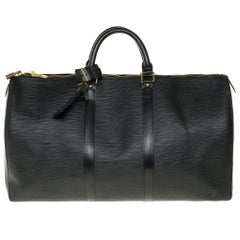 Men's Weekend Bag, Black Leather Duffle - Keepall 50