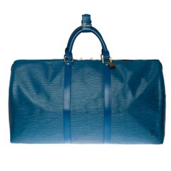 Louis Vuitton Keepall 50 Travel bag in blue épi leather