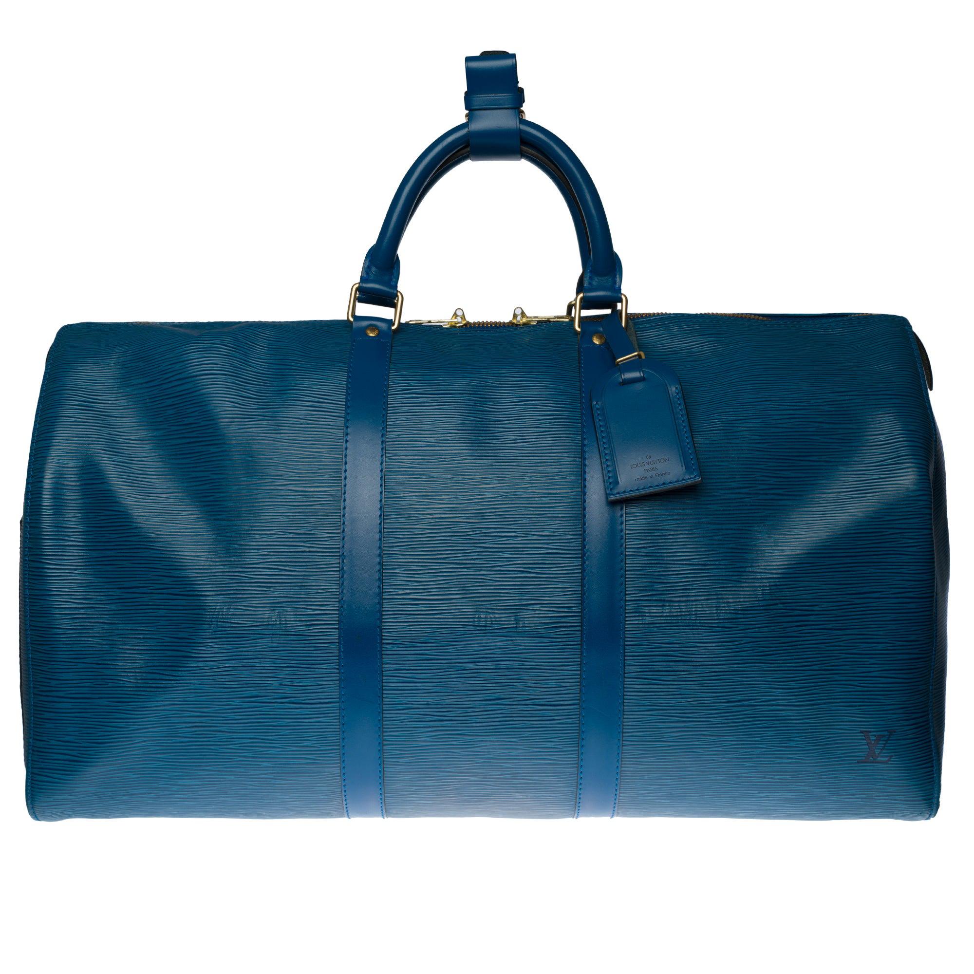 Louis Vuitton Keepall 50 Travel bag in blue épi leather