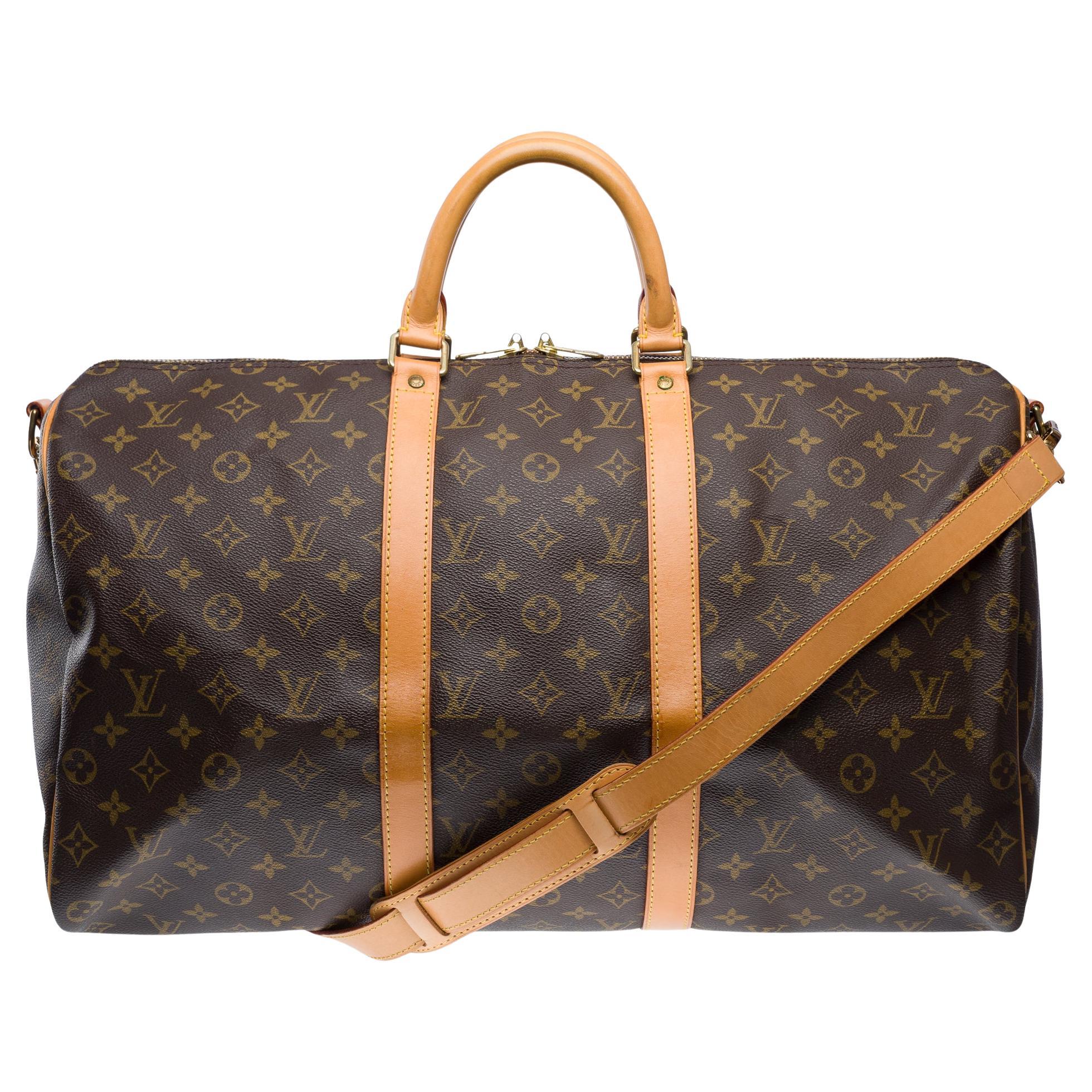 Louis Vuitton keepall 50 Travel bag in brown canvas and natural leather, GHW For Sale