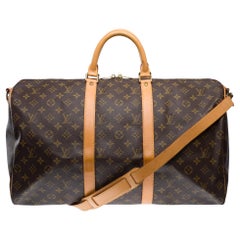 Louis Vuitton keepall 50 Reisetasche aus braunem Canvas und Naturleder, GHW