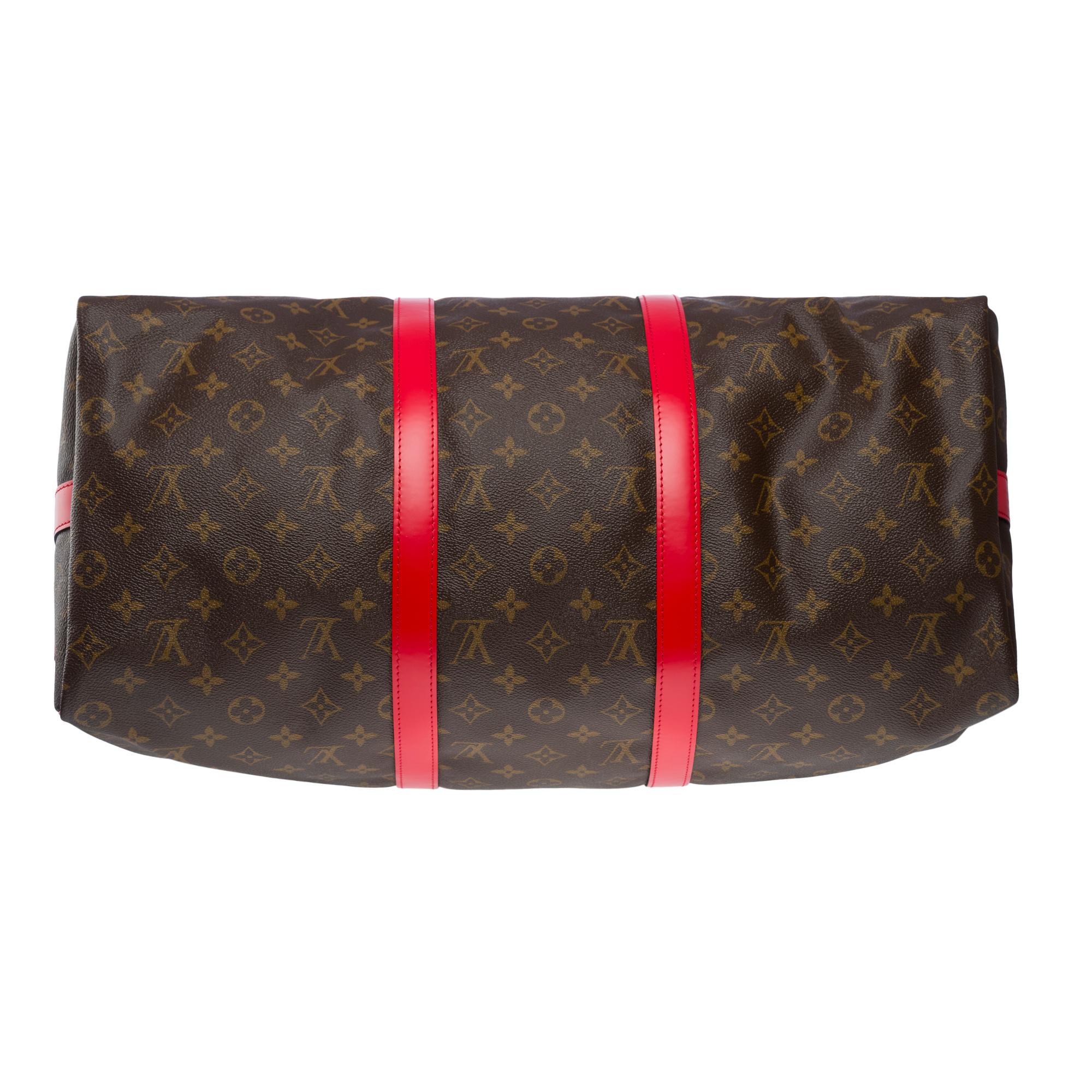 Louis Vuitton Keepall 50 Travel bag in brown canvas and red leather , GHW 6