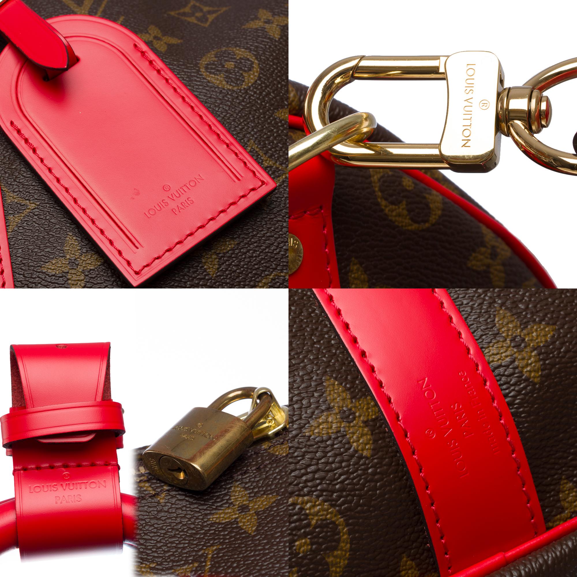Louis Vuitton Keepall 50 Travel bag in brown canvas and red leather , GHW 1
