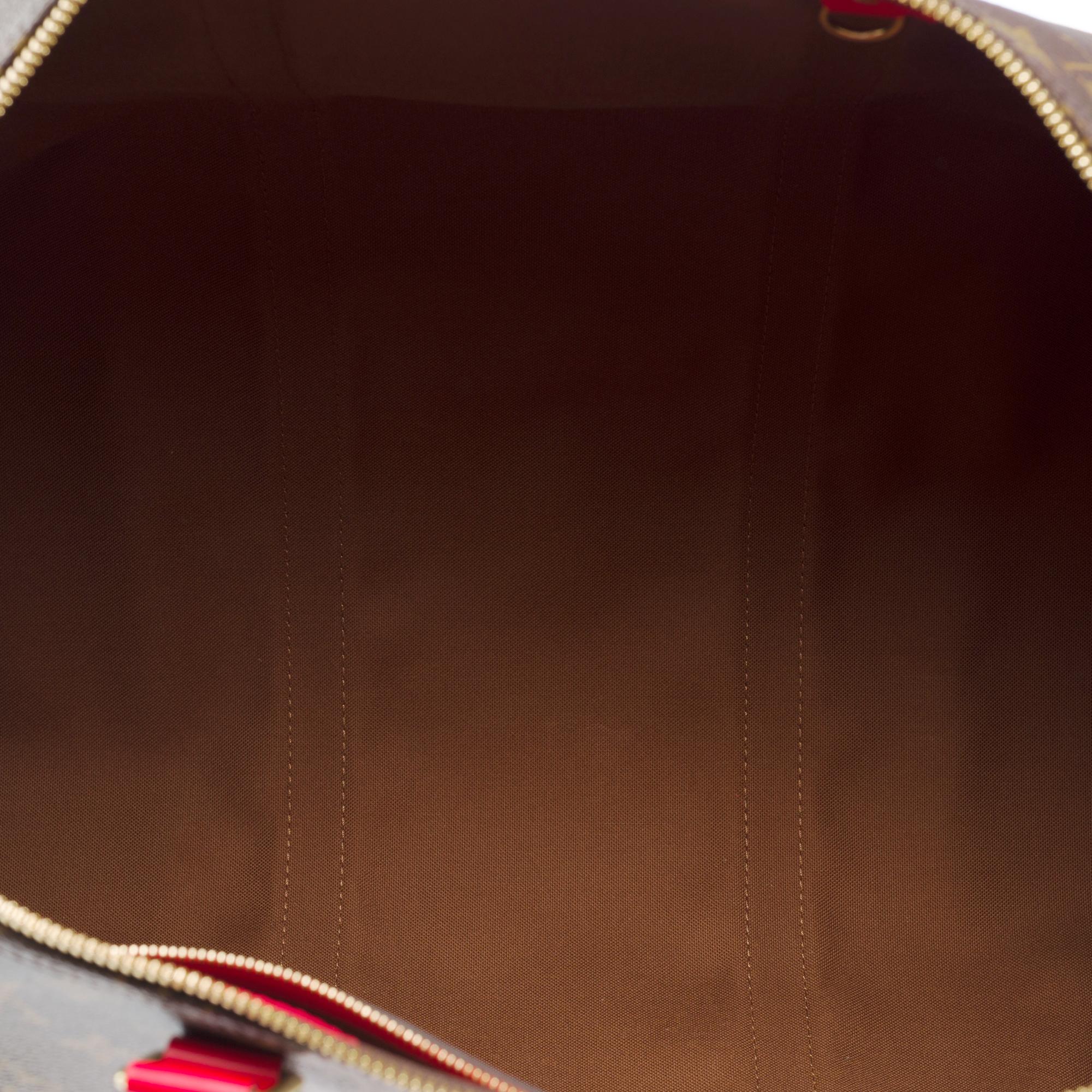Louis Vuitton Keepall 50 Travel bag in brown canvas and red leather , GHW 3