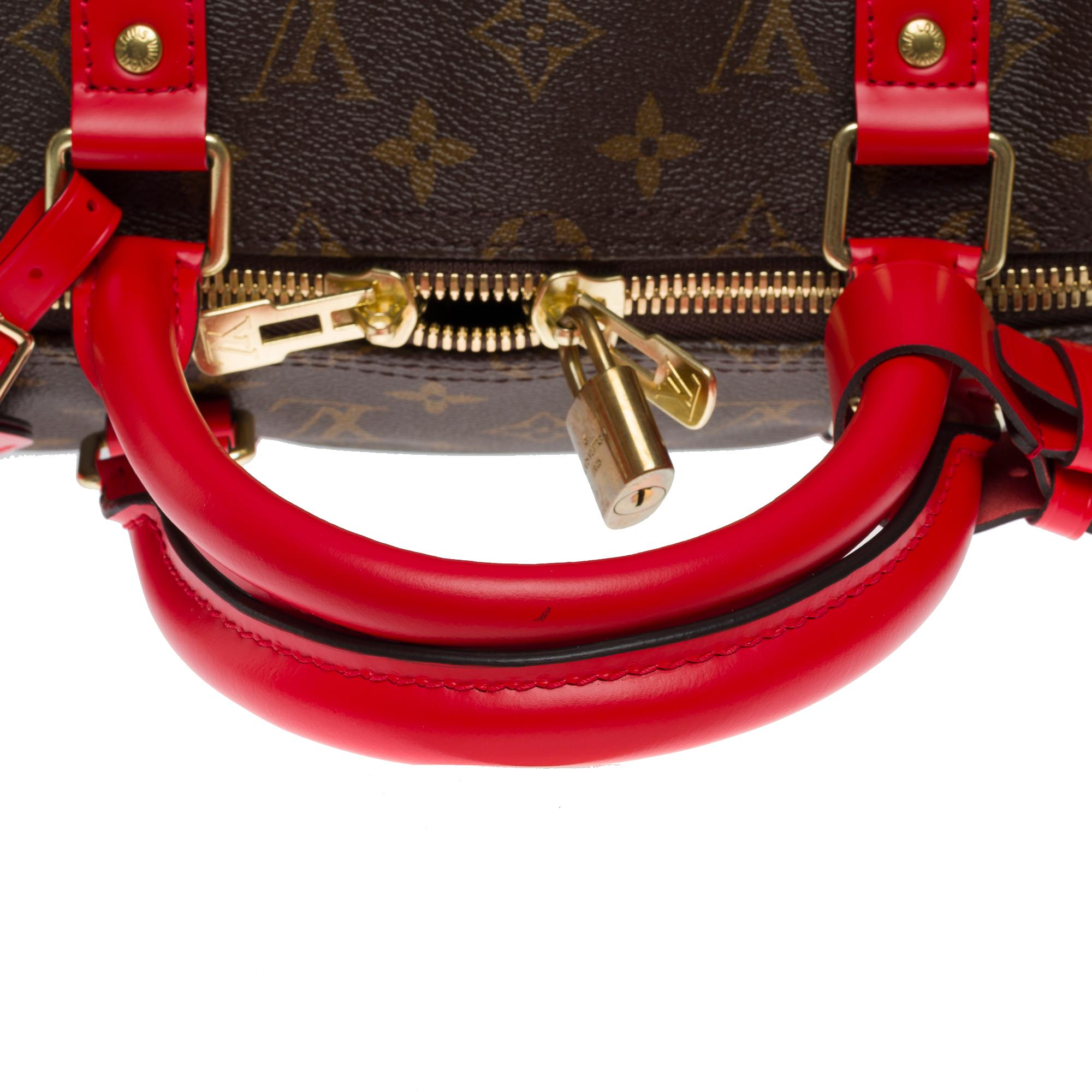 Louis Vuitton Keepall 50 Travel bag in brown canvas and red leather , GHW 4