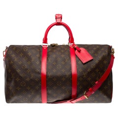 Louis Vuitton Keepall 50 Travel bag in brown canvas and red leather , GHW