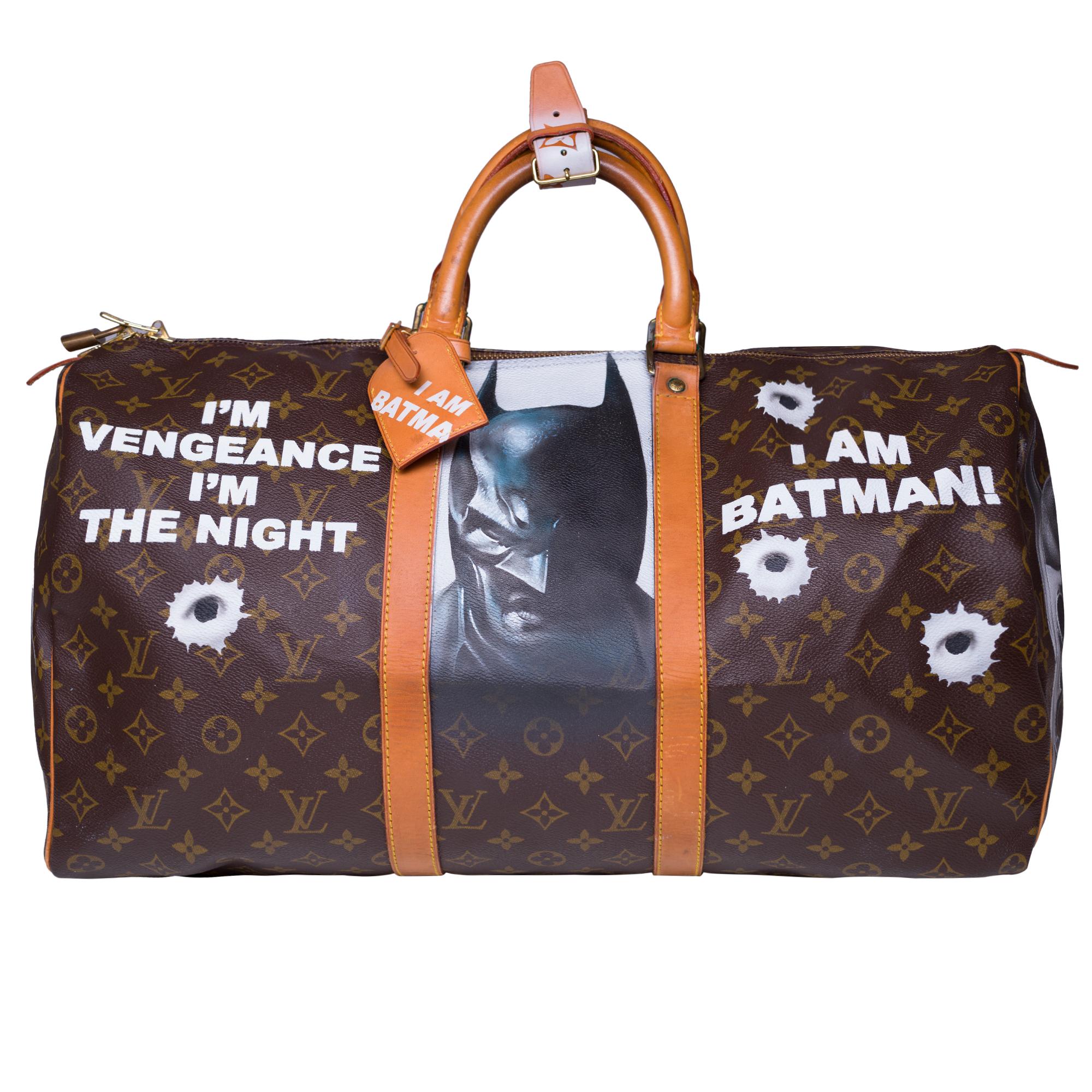Exceptional Louis Vuitton Keepall travel bag 50 cm in brown monogram canvas and customized natural leather 