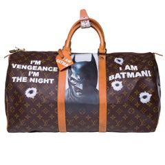 Louis Vuitton Keepall 50 Travel bag in brown canvas customized "Batman Vs Joker"