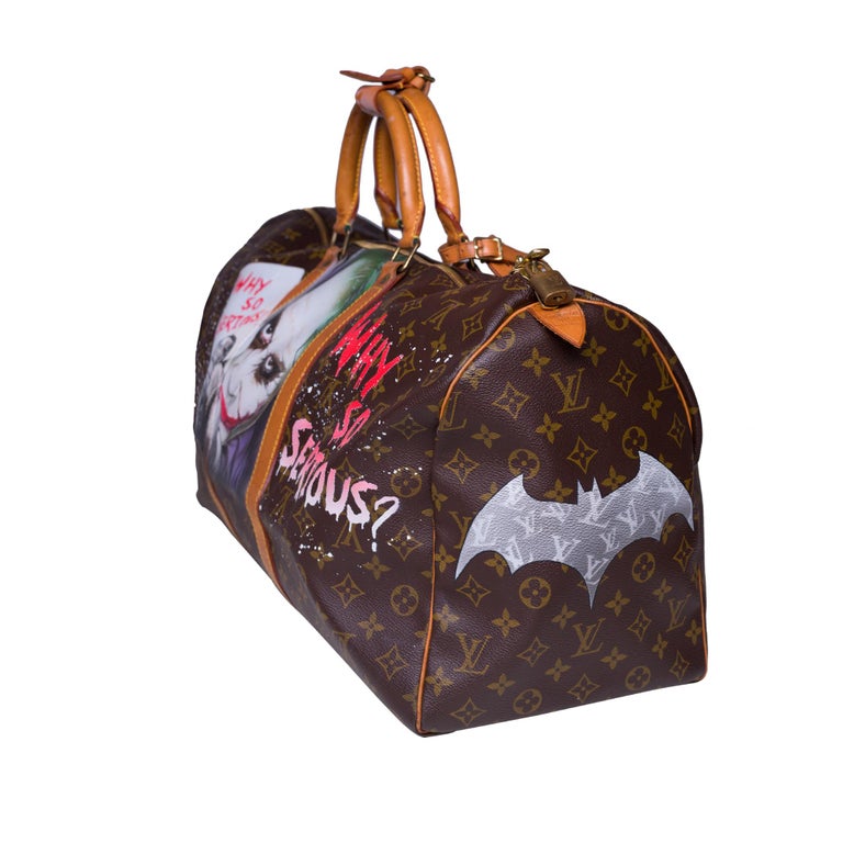 Louis Vuitton Keepall 50 Travel bag in brown canvas customized Batman Vs  Joker For Sale at 1stDibs