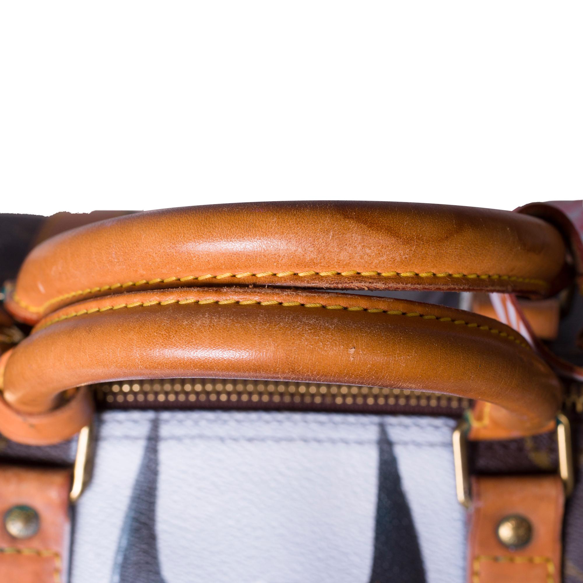 Women's or Men's Louis Vuitton Keepall 50 Travel bag in brown canvas customized 