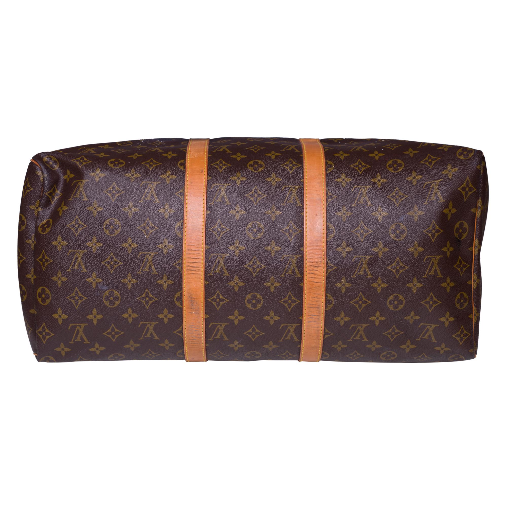 Louis Vuitton Keepall 50 Travel bag in brown canvas customized 