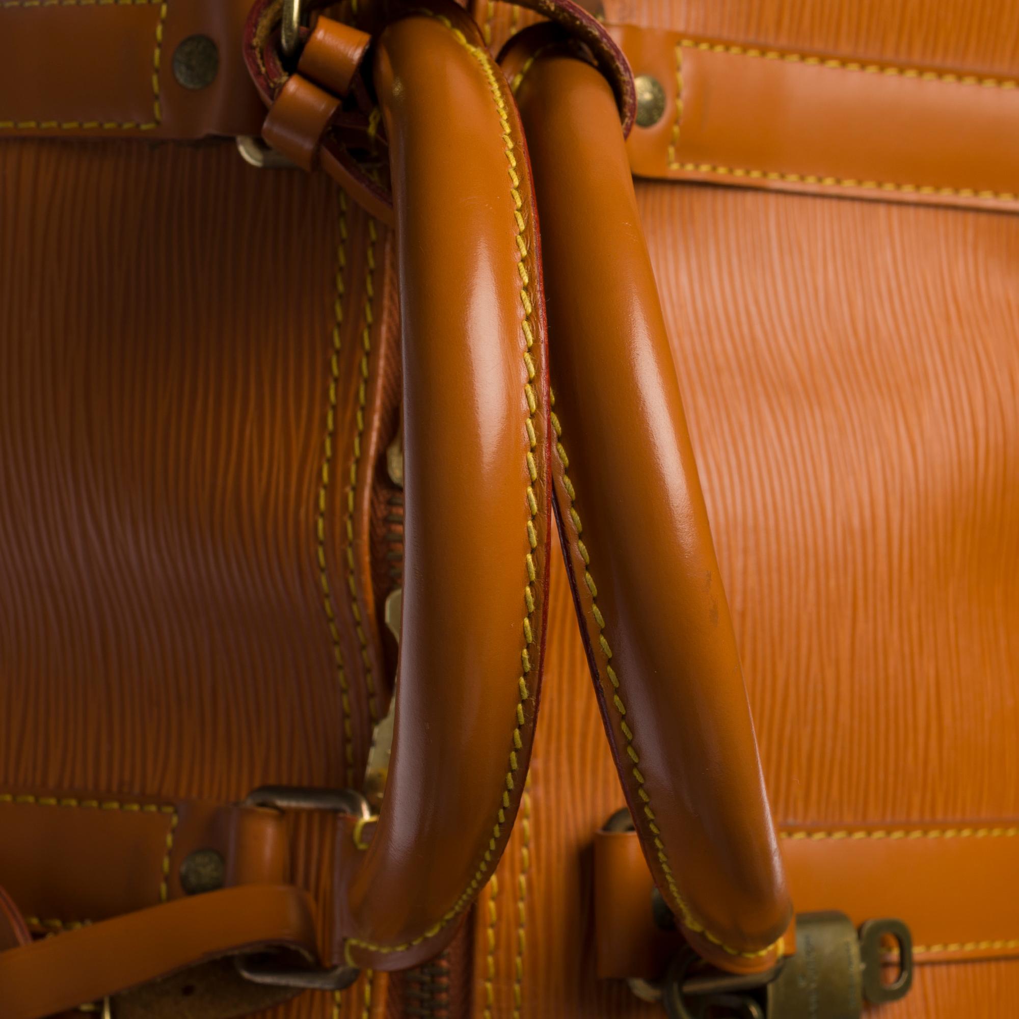Brown Louis Vuitton Keepall 50 Travel bag in Cognac épi leather